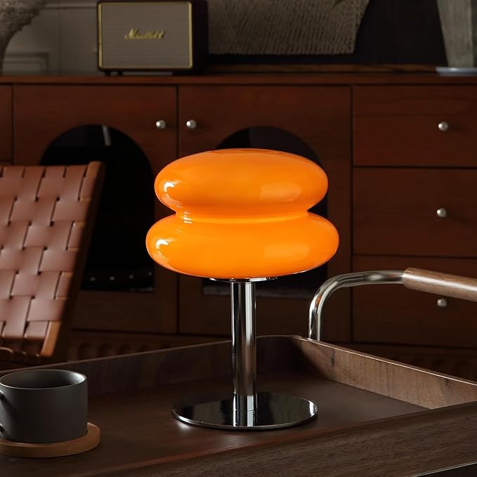 Glivpny Mushroom Lamp Table Lamp for Night Stands,Mid Century Modern Desk Lamps for Bedroom, Vintage Dimmable Bedside Small Cute Lamps, Cool Aesthetic House Warming Gifts New Home Decor (Orange)