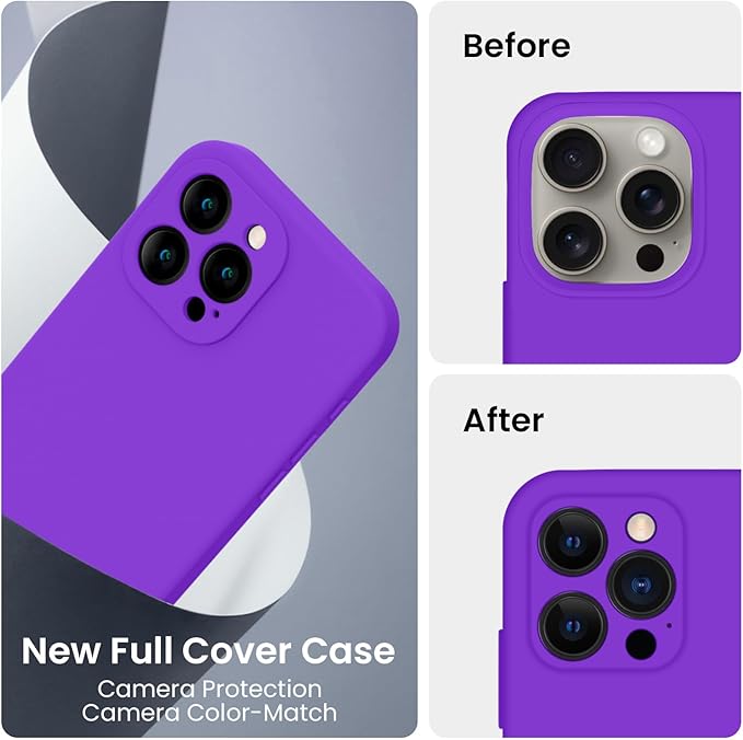 FireNova Designed for iPhone 15 Pro Max Case, Silicone Upgraded [Camera Protection] Phone Case, Soft Anti-Scratch Microfiber Lining Inside, 6.7 inch, Neon Purple