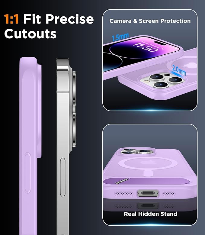 Magnetic Compatible with iPhone 14 Pro Max Case, [Built-in Invisible Kickstand][Compatible with MagSafe] [Military Grade Shockproof] Slim Translucent Matte Phone Case for iPhone 14 Pro Max 6.7"