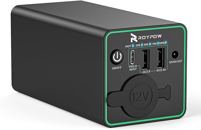 RoyPow 30W PD Portable Charger with 12V 10A Constant Voltage Cigarette Lighter Socket, 86.58Wh USB C Laptop Power Bank, 18W QC & 12V DC Battery Pack, Perfect for Dash Cam or Camping(Upgraded Version)