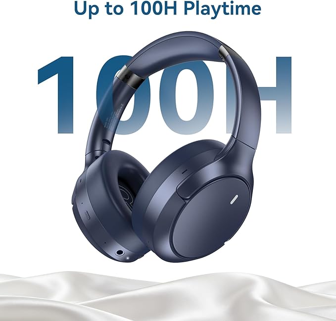 Hybrid ANC Wireless Over-Ear Headphones, 100H Playtime, Hi-Res Audio, Bluetooth 6.0, Multi-Mode Noise Cancellation, Comfort Fit, iOS & Android Compatible, Foldable Design, Travel-Friendly (Blue)