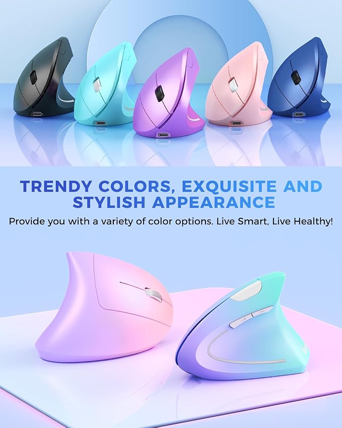 Lekvey Ergonomic Mouse, Vertical Wireless Mouse Rechargeable 2.4G USB Optical Carpal Tunnel Mice : 3 DPI 800/1200/1600 Levels 6 Buttons, for Laptop, PC, Mac, Computer, Desktop, Notebook etc, Blue