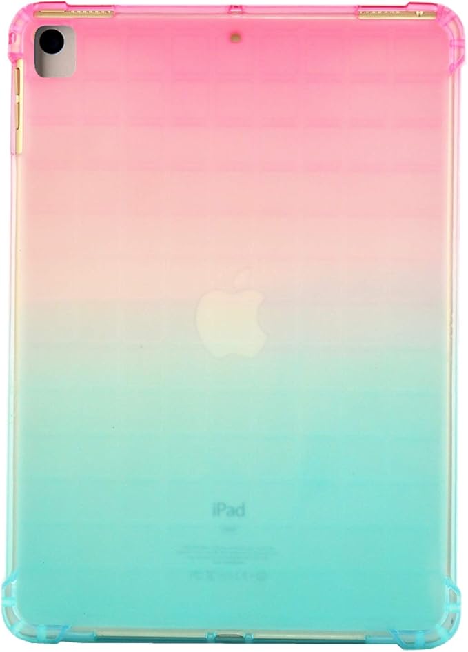 for Apple iPad 9th/8th/7th Generation Case 10.2 inch (2021/2020/2019),Slim Lightweight Translucent Clear Soft TPU Back Shockproof Cover Silicone Corner Protective Tablet Shell, Pink & Green