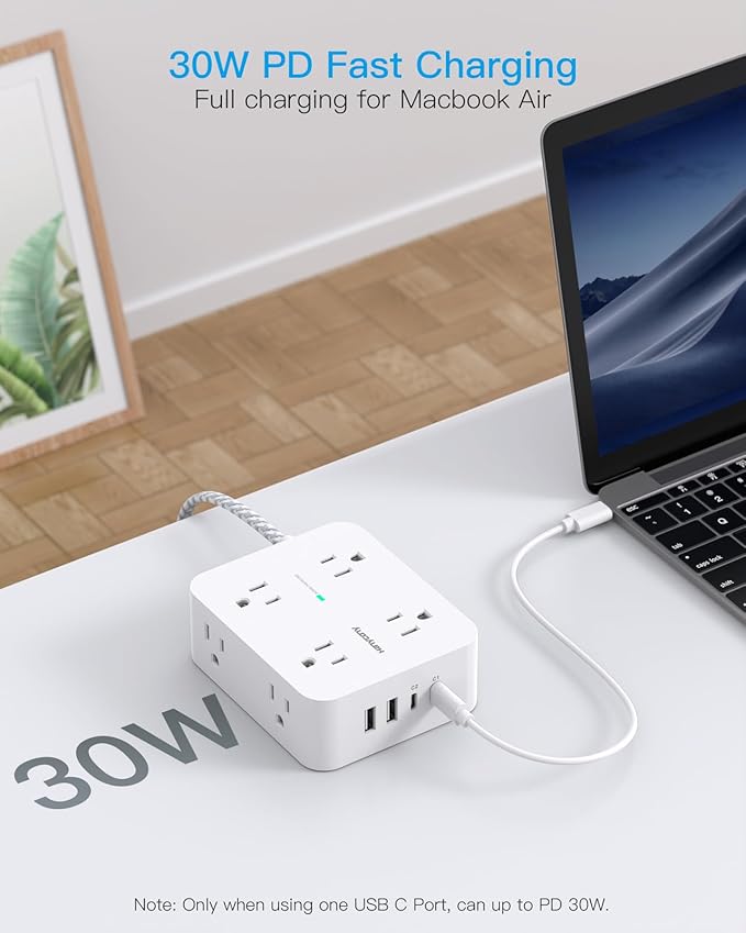 PD 30W USB C Power Strip Surge Protecor, HANYCONY 8 Outlets 4 USB(2 USB C Ports), 1080J Desk Charging Station for Multiple Devices, 6 Ft Flat Plug Extension Cord for College Dorm Room Essentials