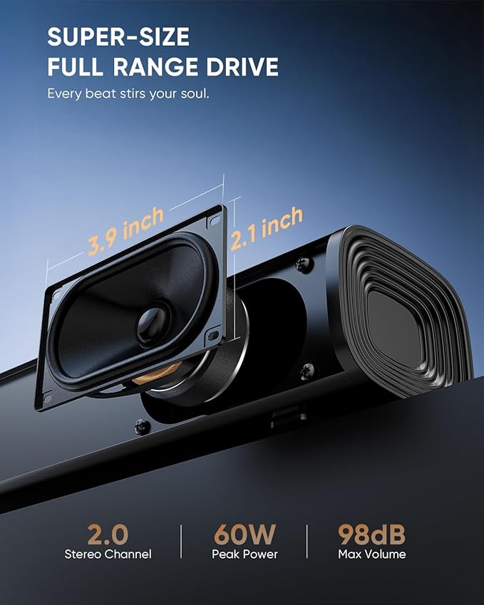Saiyin Sound Bar for Smart TV, Detachable Soundbar TV Speaker with Bluetooth/ARC/Optical/AUX Input, Super Diaphragm Driver and 3 Preset Sound Effects for TV/PC/Projector.