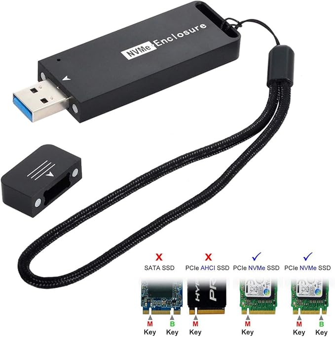 Xiwai USB 3.1 Gen2 10Gbps to NVME PCI-E M-Key Solid State Drive External Enclosure 2230/2242mm