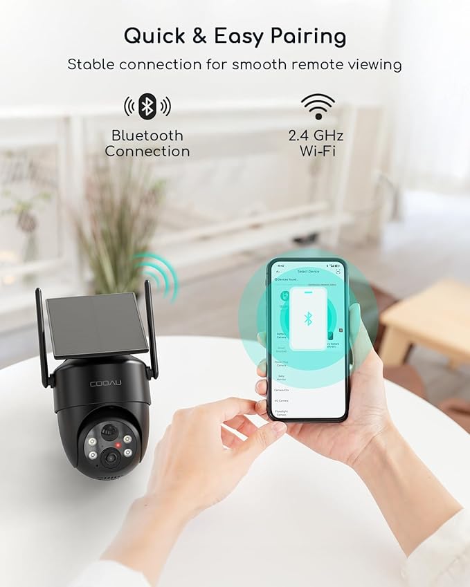 COOAU Solar Security Cameras Wireless Outdoor – Low-Light Rechargeable, Easy to Install, 2K 360° Camera for Home Security, Surveillance Cam with AI Smart Detection, Color Night Vision, IP66, Alexa