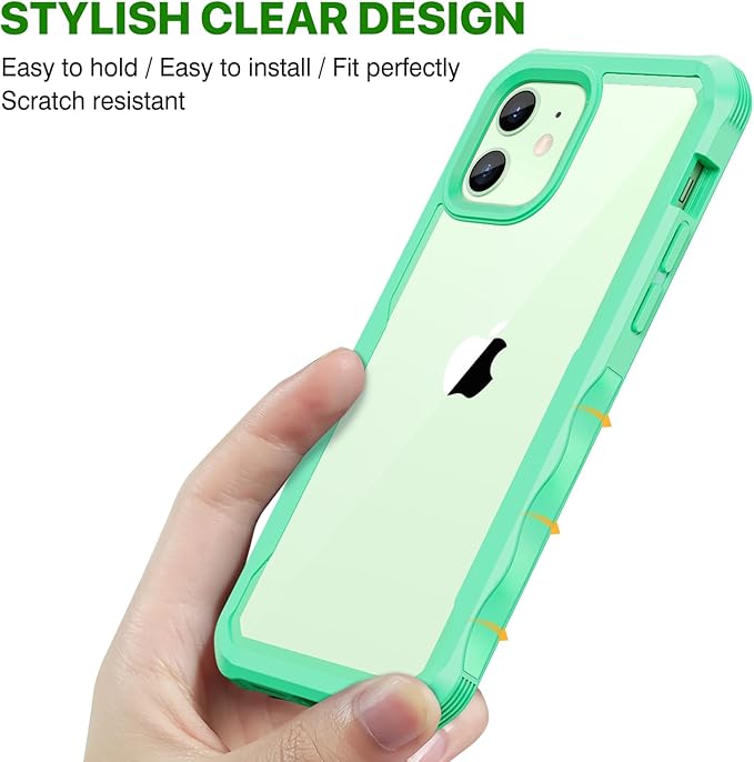CENHUFO Privacy for iPhone 12 Case/iPhone 12 Pro Case, Full Body Phone Case with Built-in 9H Tempered Glass Privacy Screen Protector and Camera Lens Protector, Shockproof Bumper Clear Cover -Green