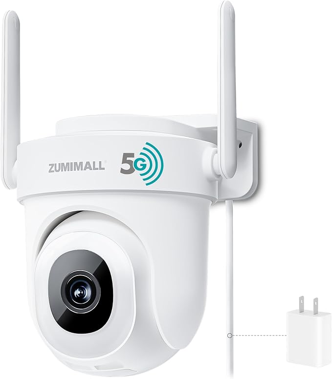 ZUMIMALL 2K Wired Camera for Home Security, 2.4G/5G WiFi Outdoor Camera, 3MP, 24/7 Recording, AI Motion Detection, Cloud & SD Card Storage, 2-Way Audio, 360° PTZ Auto Tracking, Work with Alexa