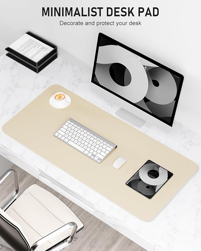 Desk Pad, 30" x 14" PU Leather Non-Slip Desk Mat Large Mouse Pad for Desktop, Waterproof Laptop Computer Writing Mat for Office, Home, Work, Gaming, Beige