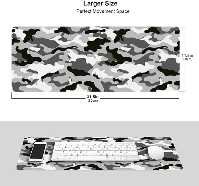 Black Grey and White Gaming Mouse Pad Large XL Camo Gray Long Extended Pads Desk Mat Camouflage Big Mousepad for Home Office Decor Accessories Gamer
