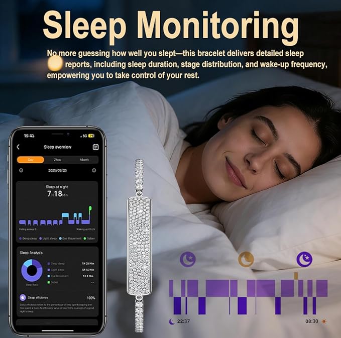 Smart Bracelet Fitness Tracker with 24/7 Health Monitoring 5ATM Waterproof,Blood Oxygen, Heart Rate, HRV,Sleep Monitor – Slim Design Long Battery Life for Women Free App Android & iOS Silver