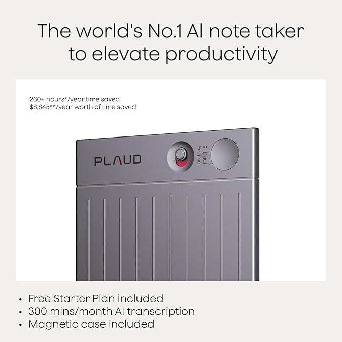 Plaud Note AI Voice Recorder, Note Taker w/Case, App Control, Transcribe & Summarize with AI, 112 Languages, for Meetings, Calls, Lectures, Professionals, Teams, Dark Blue Case, Non-Pro Version
