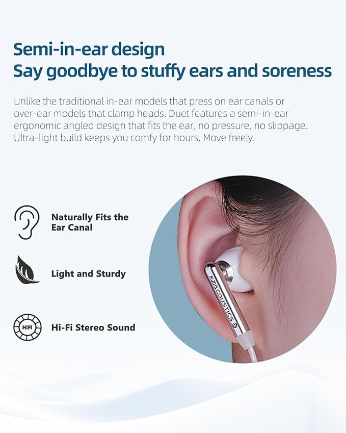 KZ Duet Dual Driver Wired Earbuds with Microphone in-Ear Headphones for PC, Mobile, Nintendo Switch, Noise Isolating Fit, HD Stereo Earphone Convenient for Travel (White, Mic)