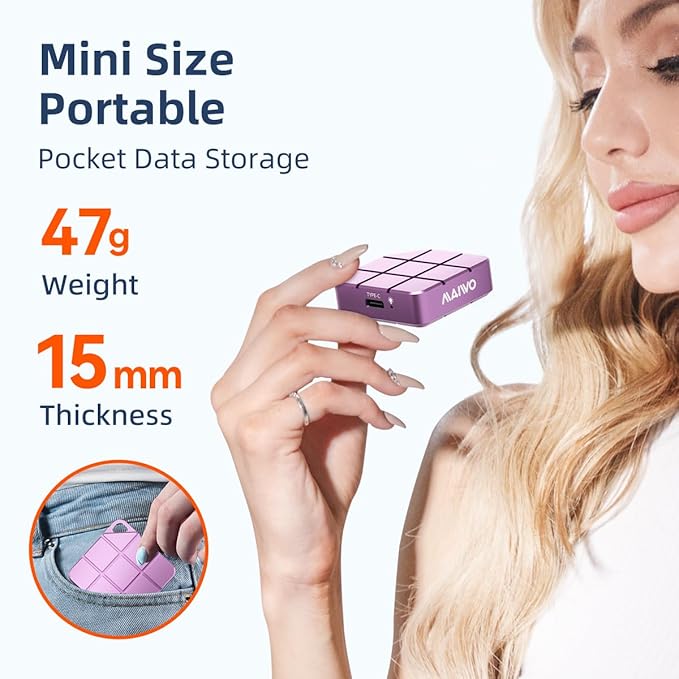 MAIWO 1TB Portable SSD External Solid State Drive, Build-in M.2 2230 PCIe NVMe SSD, USB C 3.2 Up to 1050MB/s, Mini Cute PSSD for iPhone 15 16 17 Pro Max MacBook Pro Air, Aluminum (Pinkish Purple)