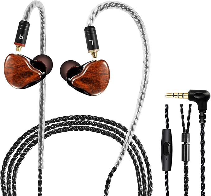 in Ear Monitor Headphones, HiFi Stereo IEM Earphones, Dynamic Dual Driver Wired Earbuds with Detachable Cable, Noise Canceling Headset for Singers Musicians Drummers Audiophile (Wood Grain)
