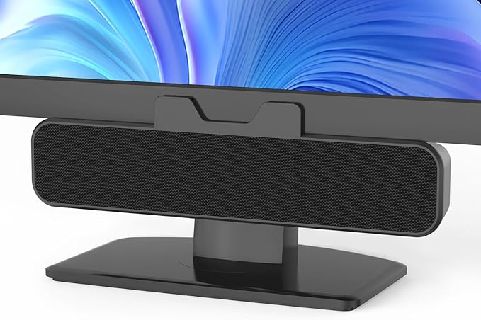Inwa Computer Speakers for Desktop PC, USB Monitor Speakers with Clip, Wired Computer Sound Bar for Laptop with Loud Sound & Bass, Easily Clamps to Monitors (USB-C to USBAdapter Included)