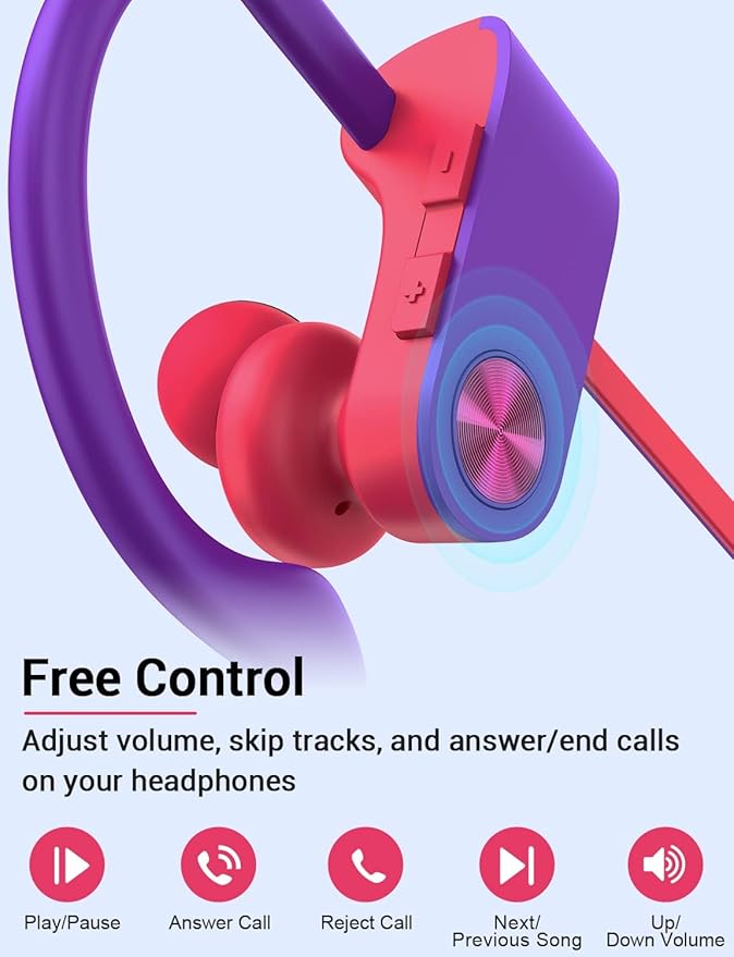 Bluetooth Headphones, Bluetooth 5.3 IPX7 Waterproof Wireless Sports Earbuds for Workout Gym, 16 Hrs Playtime Running Headphones with Noise Cancelling Mic, HiFi Bass Stereo in-Ear Earphones