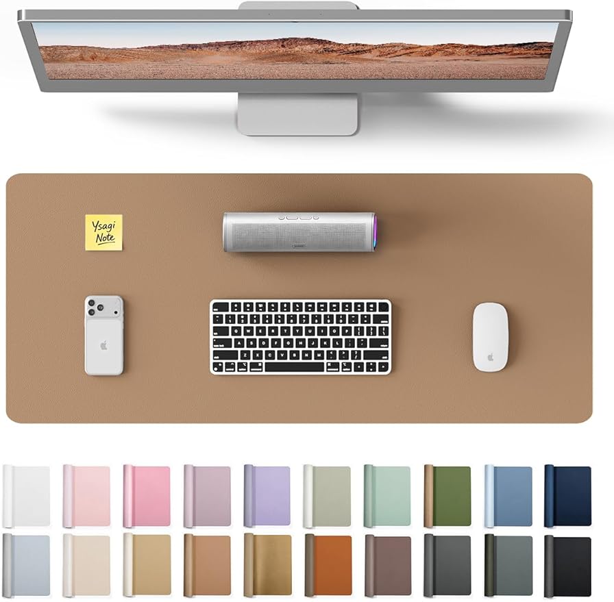 YSAGi Leather Desk Pad Protector, Office Mat, Large Mouse Pad, Non-Slip PU Blotter, Laptop Waterproof Writing for and Home (23.6" x 13.8", Khaki)