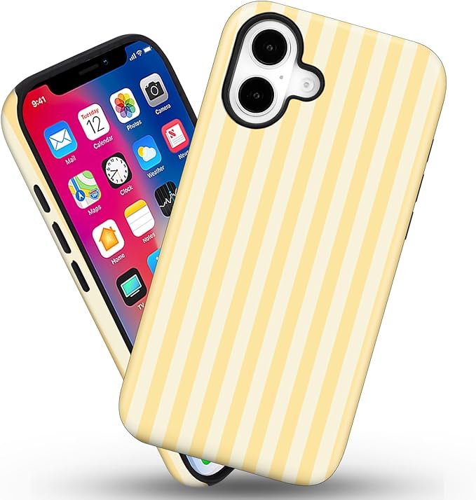 Magnetic for iPhone 17 Case Cute Stripes Phone Case, Shockproof Slim TPU and Hard PC Protective Phone Cover Compatible with MagSafe Designed for Women Girls, Pink and White