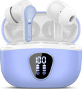 Wireless Earbuds, Bluetooth 5.4 Headphones HiFi Stereo, Bluetooth Earbuds with ENC Noise Cancelling Mic, IP7 Waterproof in Ear Earphones, 48H, LED Display Ear buds for Pad Workout Sports, White Purple
