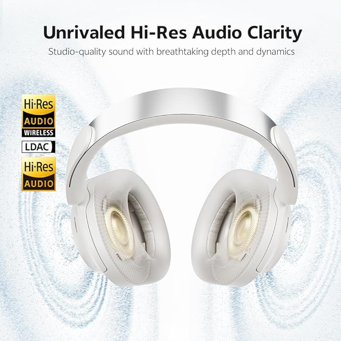 QCY H3S Wireless Over-Ear Headphones, Hybrid Active Noise Cancelling Headphones, Hi-Res Wireless, 102H Playtime, Fast Charging, Comfort Fit, Dual Connection, Bluetooth 6.0(White)