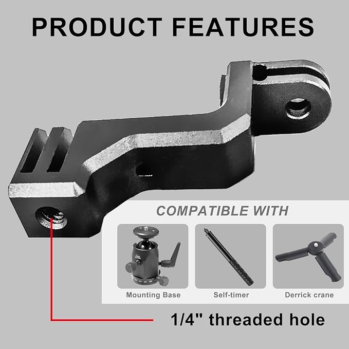 Aluminum Vertical Mount for Gopro, 90 Degree Direction Adapter Elbow Mount Compatible with GoPro Hero 13 12 11 10 9 Black Action Cameras