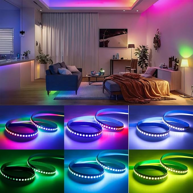 WS2812B IC RGB 5050SMD ECO Individual Addressable LED Strip Light, 3.2FT 144LED/m Flexible Full Color IP30 DC5V Black PCB for DIY Project (No Power Adapter or Controller)