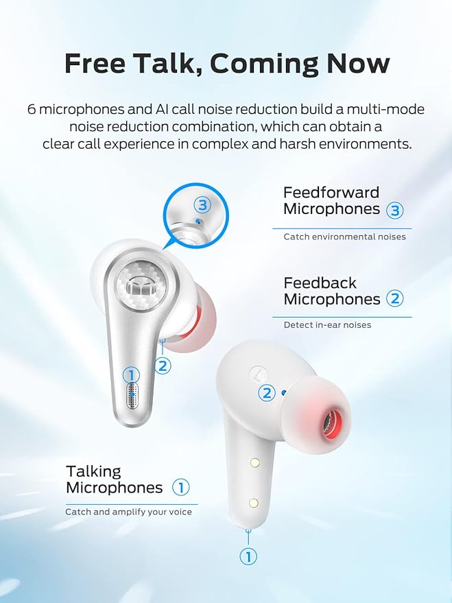 Monster Clarity 8.0 Hybrid Active Noise Cancelling Wireless Earbuds, 42dB in-Ear ANC Earphones Deep Bass with 6 Mics, Bluetooth 5.2, 50H Play Time with Wireless Charging Case