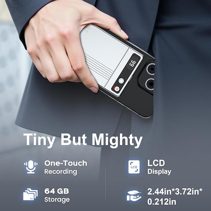 Ai Voice Recorder with Transcribe & Summarize, Note Voice Recorder Support 118 Languages, 64GB, Audio Recorder with App Control, Slim Ai Note Taking Device for Lectures, Meetings, Calls