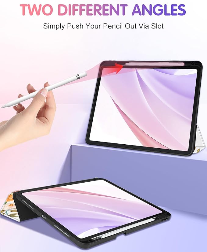 Uppuppy for iPad Air 11 inch Case, Air 5th/4th Generation 10.9, Pro 11'' (4th/3rd/2nd/1st Gen) Case Girls Cute Women Pencil Holder Flowers Design Folio Cover for iPad Air 11 2024/2025 (M2/M3)