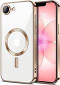 Hython Magnetic Clear for iPhone 17e Case with Camera Lens Protector [Compatible with MagSafe] Luxury Plating Edge Slim Soft TPU Cover Protective Phone Case for iPhone 17e 6.1", Desert Brown