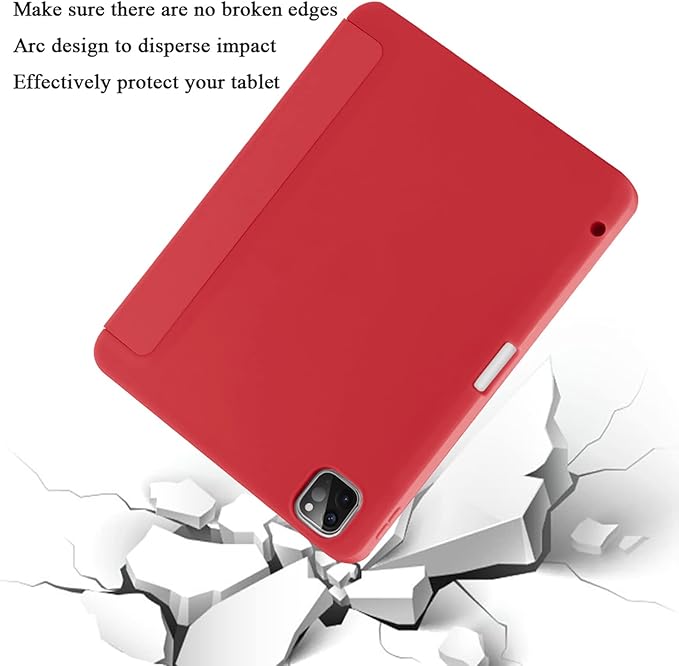 Case for iPad Pro 11 Inch 4th/3rd/2nd Generation 2022/2021/2020 with Pencil Holder [Support iPad 2nd Pencil Charging] Slim Trifold Stand Smart Protective Cover, Auto Wake/Sleep(Red)