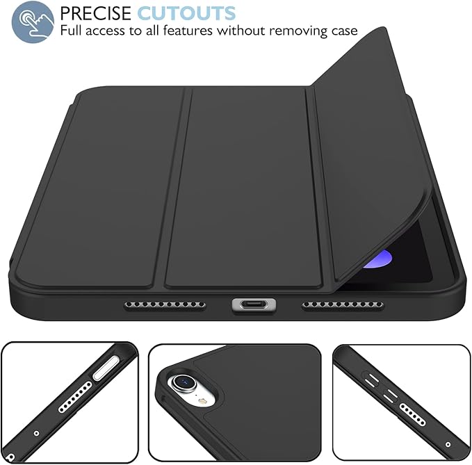 iMieet iPad mini 7 Case 2024 (A17 Pro), iPad mini 6 Case (8.3-Inch,2021 Model), iPad mini 7th/6th Generation Case with Pencil Holder, Trifold Stand Smart Case with Soft TPU Back,Black