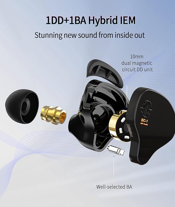 Kinboofi CCZ Melody Wired Headphones, Dynamic Hybrid Dual Driver in Ear Earphones 1BA+1DD HiFi Wired Headphones Musicians IEM Upgrade Deep Bass Suitable for Bass Vocals Pop Folk ACG (with MIC, Black)…