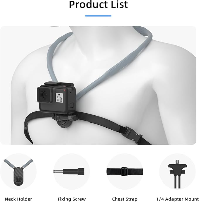 Neck Mount for Action Camera with Air Cushion, GoPro Mounts with Adjustable Strap, Compatible with Action Camera Accessories for Insta 360 X5 GoPro Hero 13/12/11/10 DJI OSMO Nano/Action 6
