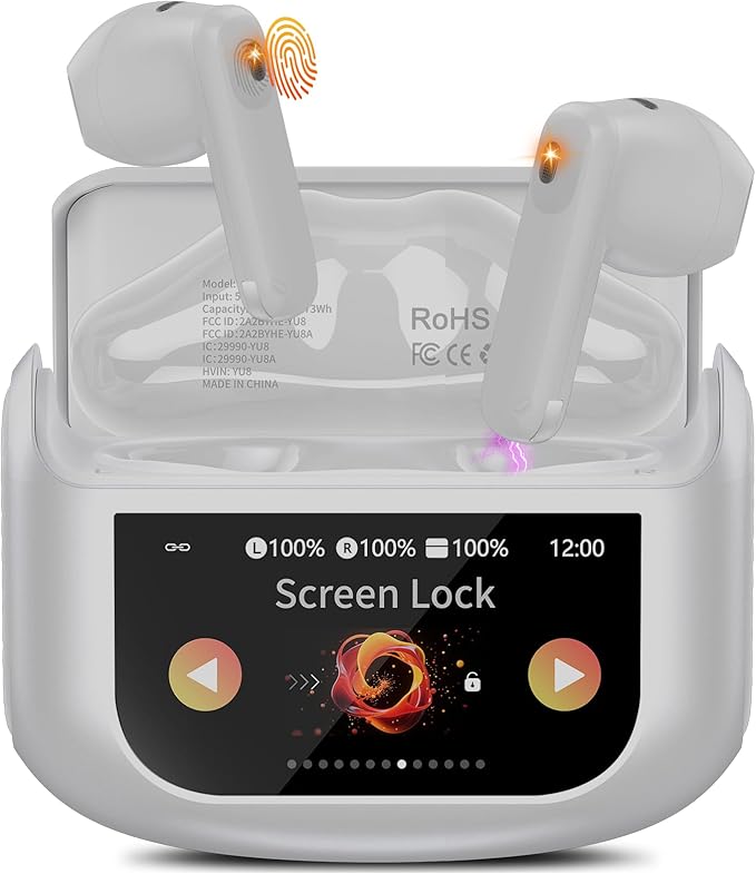 Wireless Earbuds, Bluetooth 5.4 Headphones with Multifunctional Touch Screen, 48H Bass Stereo Ear Buds with ANC/ENC Noise Cancelling/Transparency Mode, IPX7 Earphones with 5 EQ Modes, Rock Gray