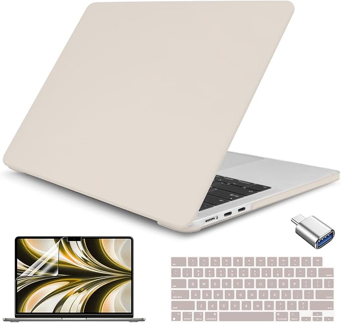 Teryeefi Case for M5 MacBook Air 13.6 Inch Model A3449 A3240 M4/A3113 M3/A2681 M2 Chip (2022 2024 2025 2026 Release), Laptop Hard Case+USB 3 Adapter+Keyboard Cover, Cream Rock Ash