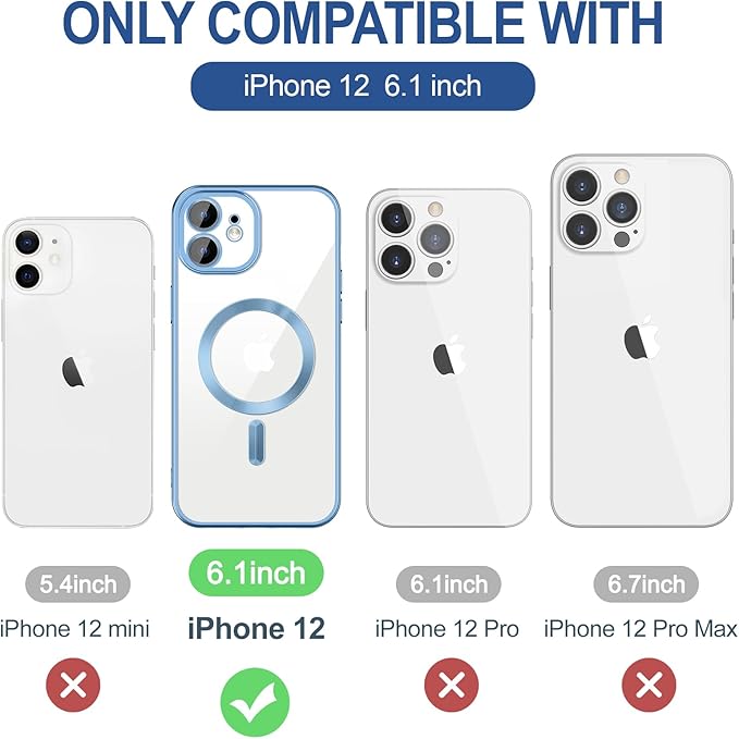 Hython Magnetic Clear for iPhone 12 Case with Camera Lens Protector [Compatible with MagSafe] Luxury Plating Edge Slim Soft TPU Cover Protective Phone Case for iPhone 12 6.1", Matte Light Blue