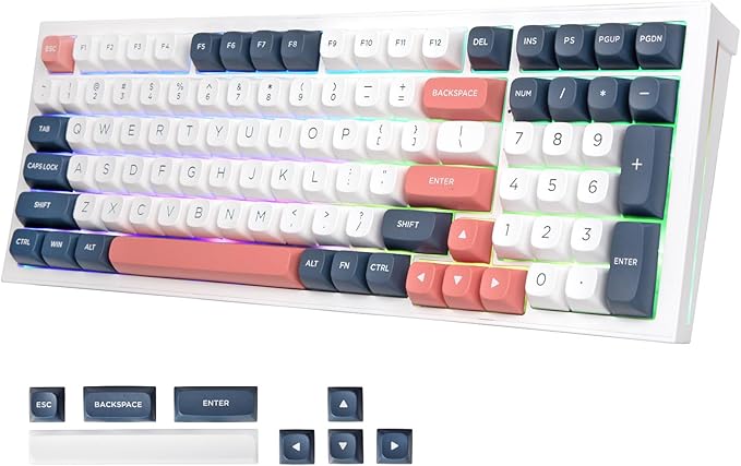 Redragon K723 Wireless Mechanical Gaming Keyboard Creamy, Bluetooth/2.4G/USB-C Wired, RGB Backlit, Hot Swappable Pre-lubed Linear Switches, Custom Gasket Structure for PC/Mac/PS/Xbox, White Blue