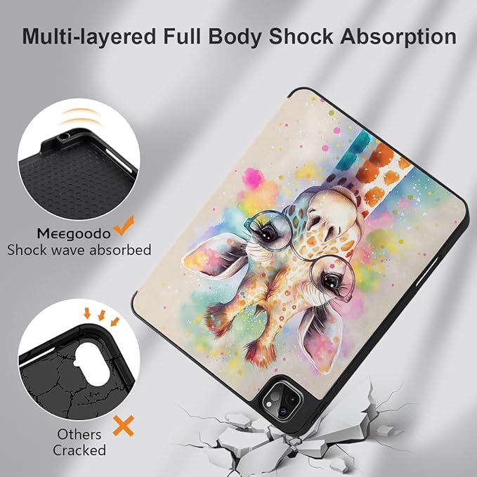 MEEgoodo Case for iPad Pro 12.9 Case M2 6th/5th/4th/3rd Generation 2022 2021 2020 2018, Protective Tablet Cover with Soft Back Shell for Kids, Giraffe