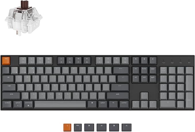 Keychron K10 Full Size 104 Keys Bluetooth Wireless Mechanical Gaming Keyboard for Mac Windows with Keychron Super Brown Switch, Multitasking/White LED Backlight/USB C Wired Computer Keyboard