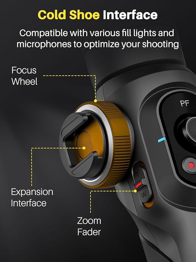 AOCHUAN Professional Gimbal Stabilizer for Smartphone,Built-in 18CM Extension Rod and Powerful Fill Light,360°Inception,Face&Object Tracking Stabilizer,3-Axis Gimbal for iPhone& Android-Smart S2