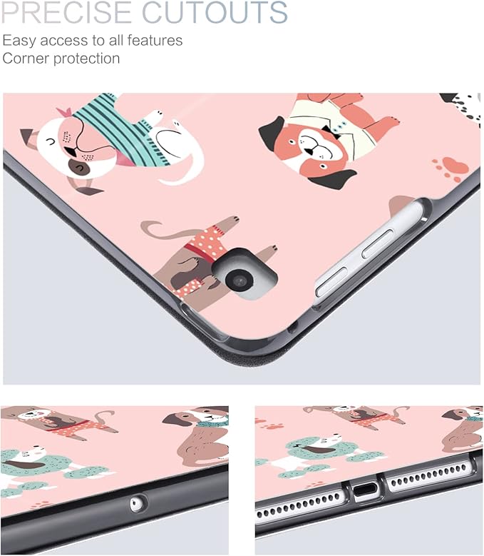 iPad Air 2/1 Case, iPad 5th/6th Generation 9.7 Case, Auto Wake/Sleep Multi-Angle Viewing Shockproof Protective Cover, Pink Dog