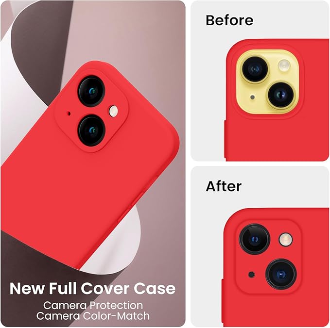 FireNova Designed for iPhone 14 Case, Silicone Upgraded [Camera Protection] Phone Case, Soft Anti-Scratch Microfiber Lining Inside, 6.1 inch, Red