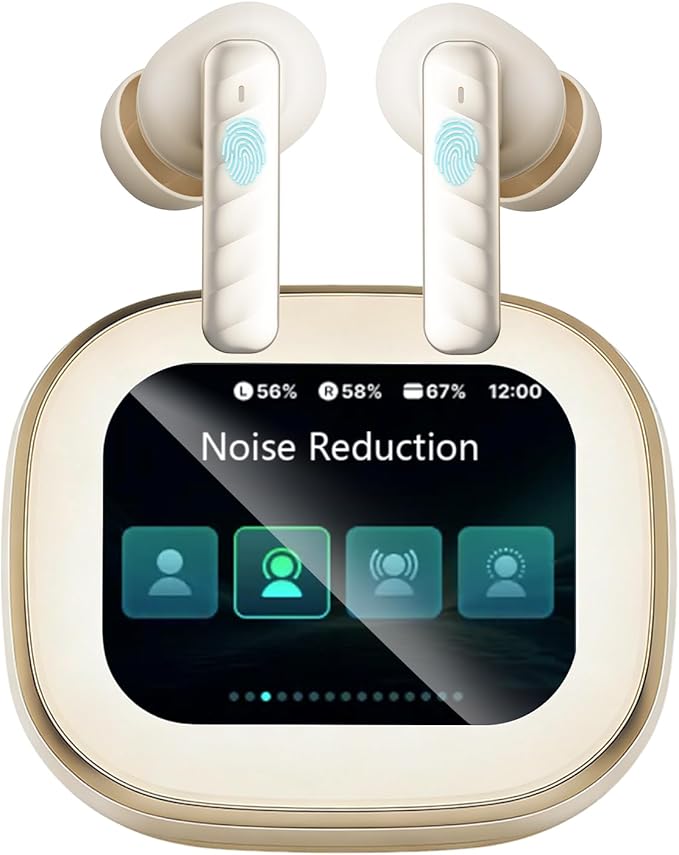 Wireless Earbuds with Smart Touch Screen Bluetooth in-Ear Headphones ANC Noise Cancelling Clear Calls 60H Playtime IPX5 Waterproof Earbuds for Sports Gym Work Travel