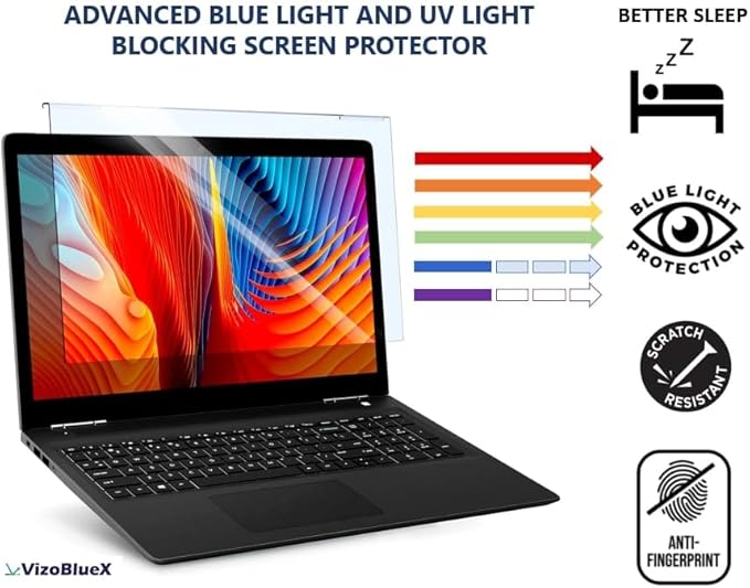 VizoBlueX - 15.6 inch Diagonal Blue Light Blocking Screen Protector Filter. Panel LED PC Laptop Anti-UV Eye Protection Panel Cover - Widescreen Laptop Frame Hanging Type (W 14" X H 8.6")