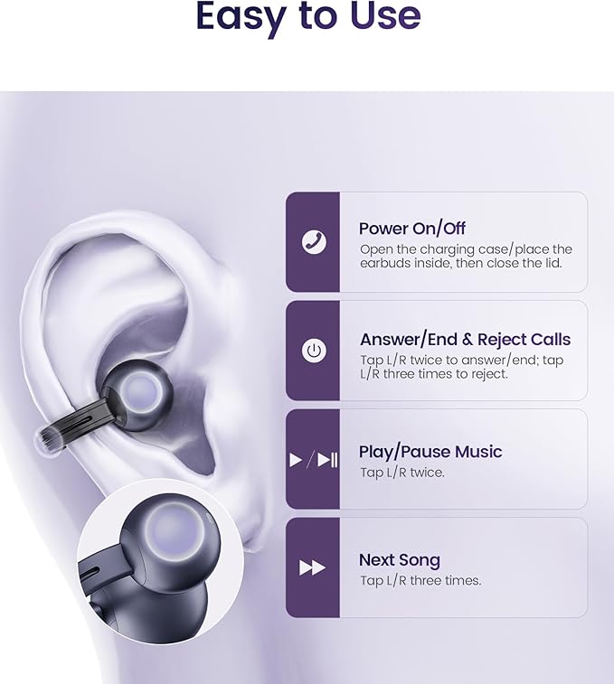 mojawa StarClip Open-Ear Wireless Bluetooth Headphones, Clip-On Earbuds with Soft Silicone Pads, 4D Panoramic Sound, IP54 Water-Resistant Ear Grips for Workout, Black with Silicone Pads