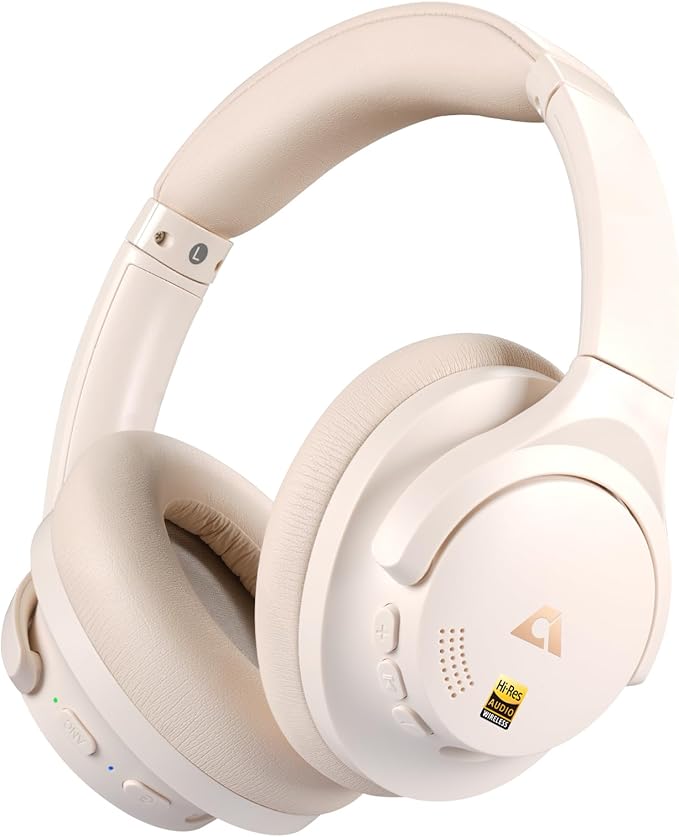 1Mii Y8+ Hybrid Active Noise Cancelling Headphones, 100H Playtime, Bluetooth 6.0 Over Ear LDAC Wireless Hi-Res Audio & Deep Bass, Comfortable for Travel Airplane Home Office, Custom EQ via App, Beige