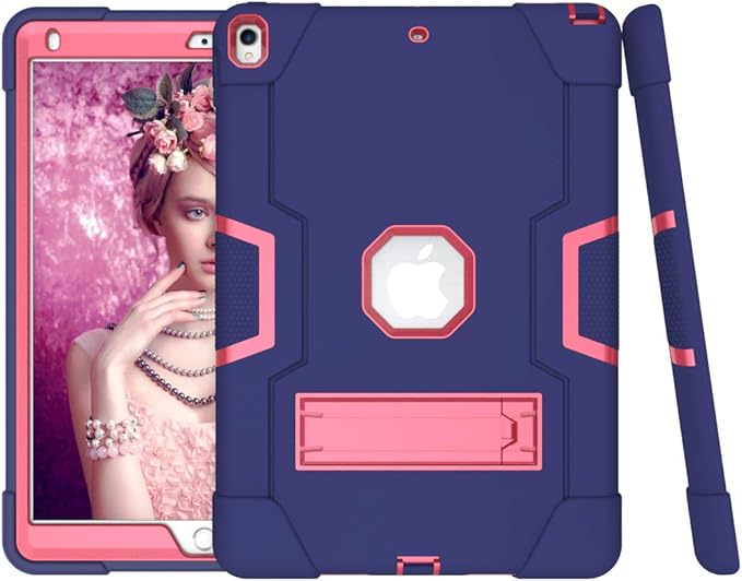 3 in 1 Hybrid Case for iPad Air 3 10.5" & iPad Pro 10.5" - Heavy Duty Rugged Stand, Shockproof, Anti-Slip, Anti-Scratch, Blue/Rose Red